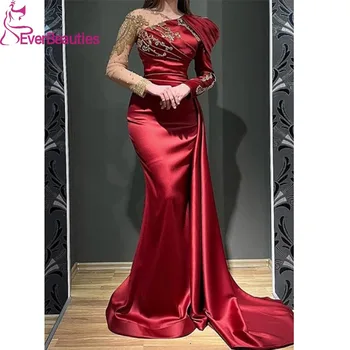 Женское платье для выпускного вечера из атласа и кружева Дубай Русалка Мусульманское вечернее платье с длинными рукавами Arabia Vestidos De Fiesta Elegantes Para Mujer