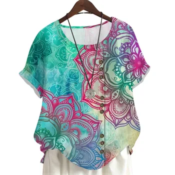 CLOOCL, Рубашки С коротким рукавом, Богемные Цветы, Женская Блузка С 3D Принтом, Свободные Повседневные Футболки, Летние Модные Футболки в стиле Ретро