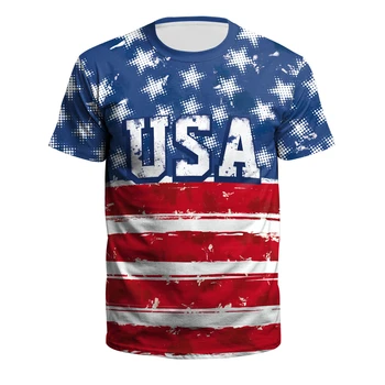 2023 Летняя новая мужская спортивная футболка с коротким рукавом и круглым вырезом, одежда для пары, 4 июля, патриотический декор, флаг, топы ко Дню независимости