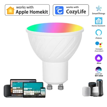 HomeKit Светодиодный Прожектор GU10 WiFi Smart App С затемнением Лампочки RGBCW Siri Alexa Google SmartThings Alice Голосовое Управление Home Assist