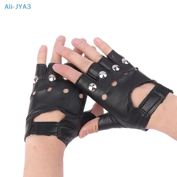 1 Пара Унисекс черных перчаток без пальцев из искусственной кожи, женские полупальцевые перчатки для вождения, женские Мужские спортивные перчатки в стиле мотор-панк