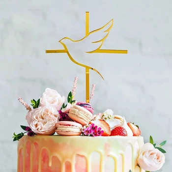 Золотые Акриловые украшения для торта для крещения, Первого Причастия, Голубь мира, Топперы для торта, принадлежности для крестин, Инструменты для украшения торта