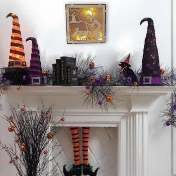 Украшения на Хэллоуин для детей, жуткий светодиодный деревянный декор на Хэллоуин, украшения дома с привидениями и ведьмой для подвешивания для детей